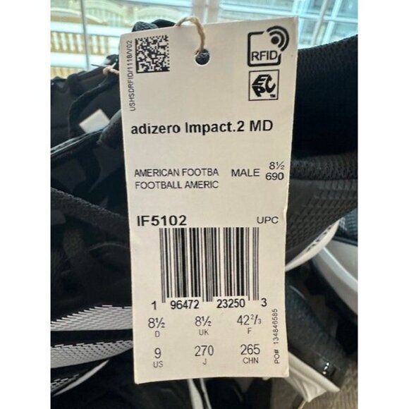 Adidas Adizero Impact 2 Spark Black Molded‎ Cleats IF5102 Men's Size 9 NWT - Picture 6 of 12